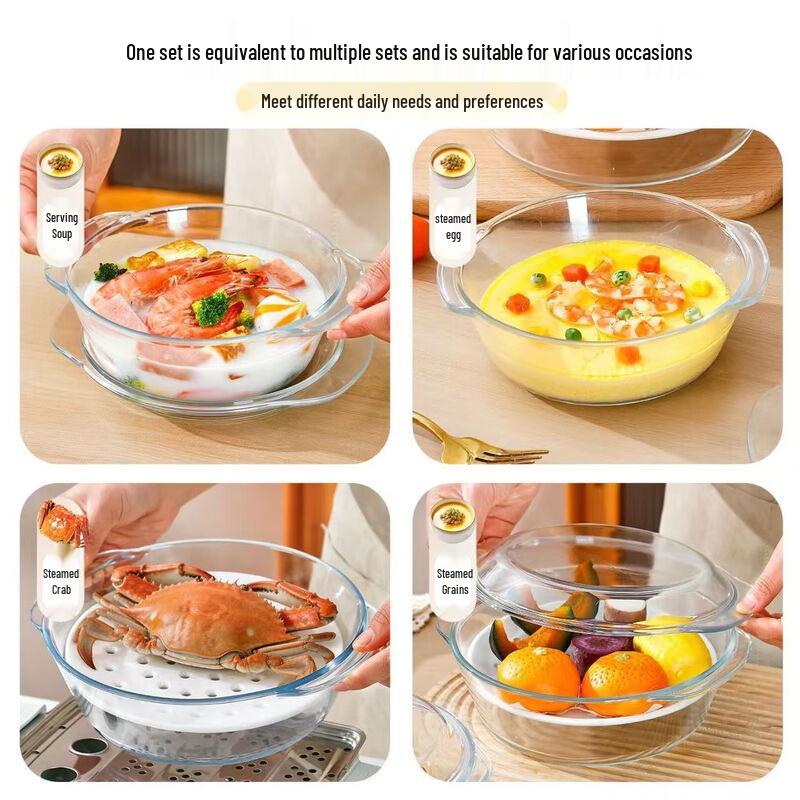 Microwave-Safe Borosilicate Glass Bowl with Lid & Double Handles