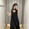 French Retro Black Polka Dot Neck Sleeveless Dress Women's Summer Loose and Thin Splicing Gentle Wind Long Dress Tide