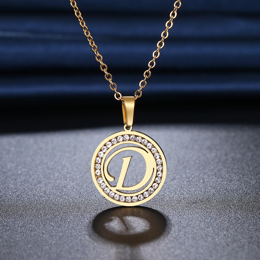316L Stainless Steel 26 Letters A-Z Necklace NEW Crystal Rhinestone Necklaces for Women Wedding Valentine's Day Gifts