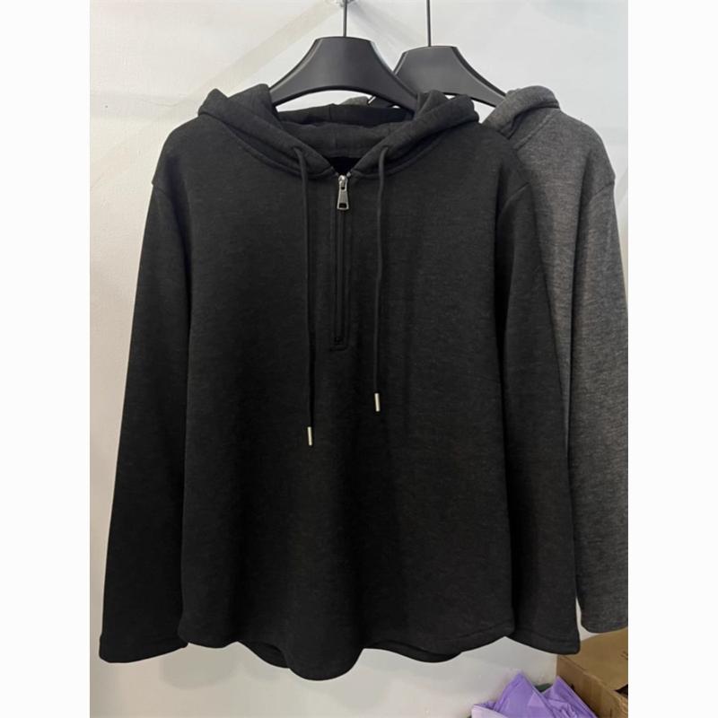 Hooded Sweatshirt Women's Autumn and Winter New Style Spliced Zipper Tie Fashion Solid Color Loose Versatile Casual Loose Top