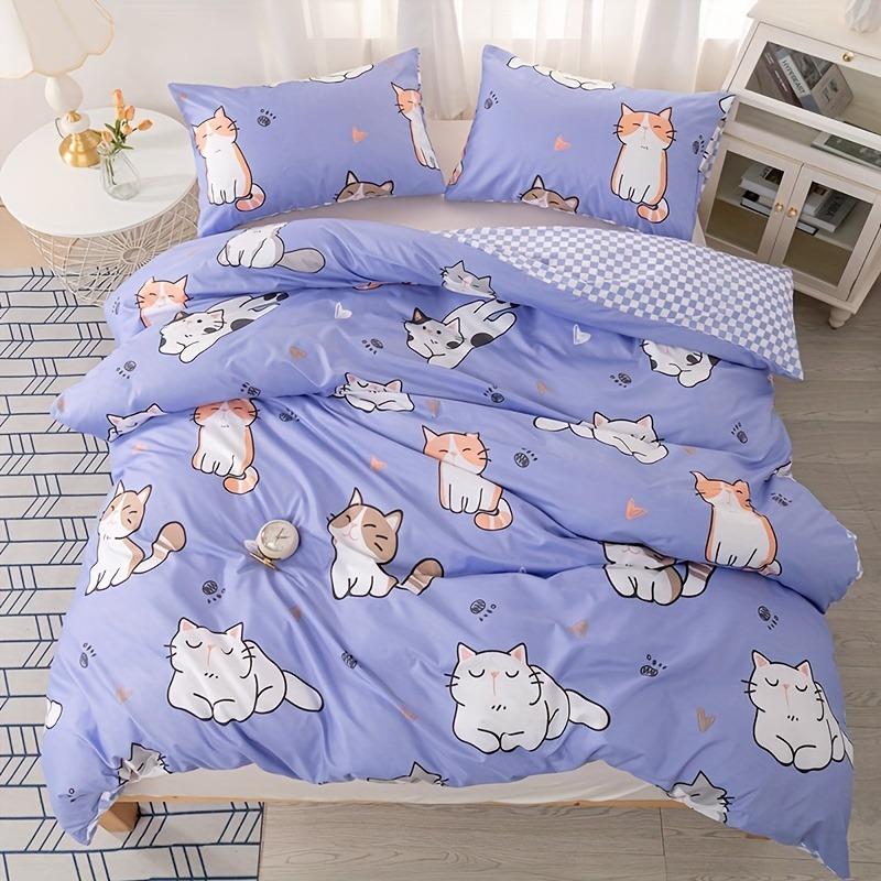 Fashion Adorable Lovely Soft with Soft Fabric Duvet Cover Set Kawai Cat Print Beding Set Soft Comfortable Soft Duvet Cover For Bedrom Guest Rom