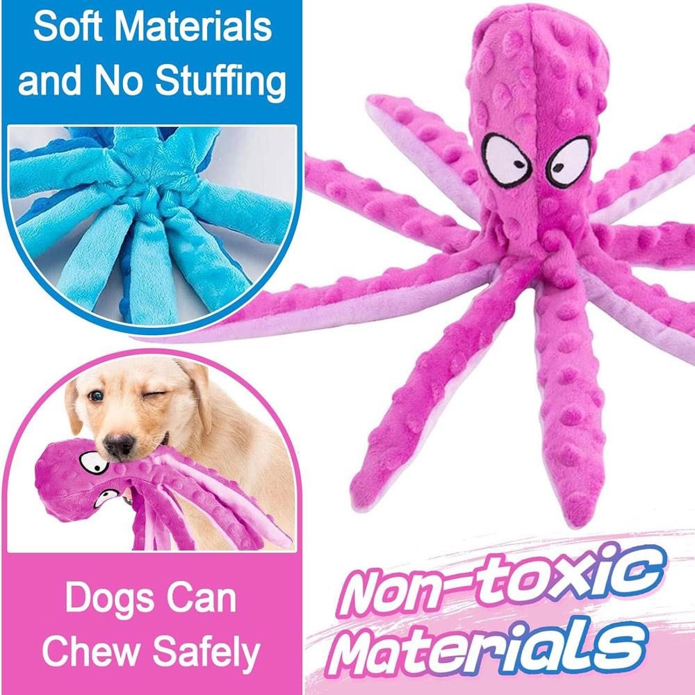 Squeaky Dog Toys - Octopus Plush Dog Toys for Aggressive Chewers No Stuffing Crinkle Durable Interactive
