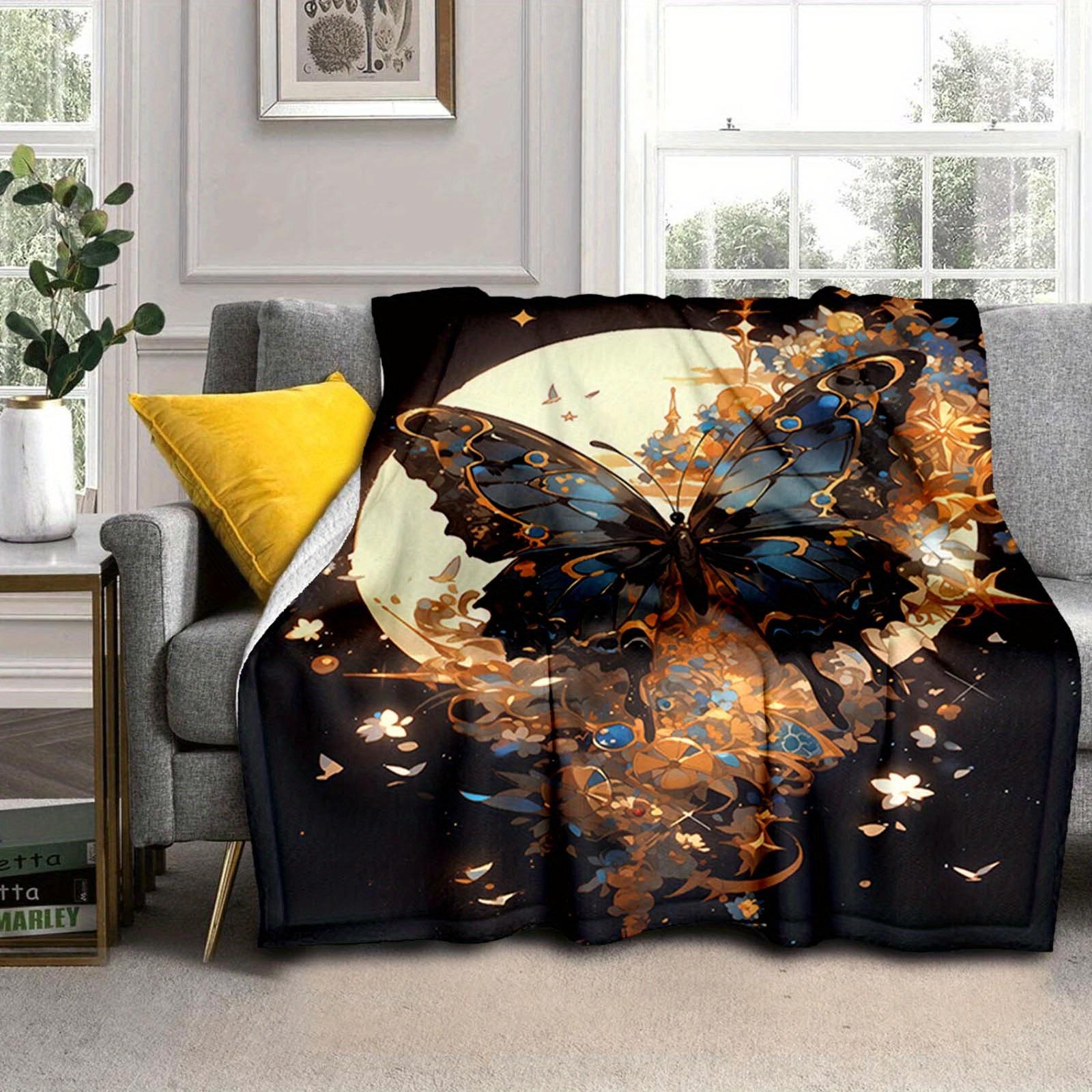 

1 шт. Плед с принтом бабочек, Мягкий теплый плед, Плед для сна для дивана, кресла, офиса, кровати, кемпинга, путешествий 130cmx150cm