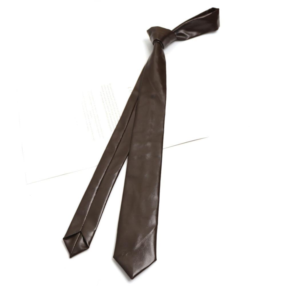 

Adjustable PU Leather Tie Narrow Retro Cravat Simple Men Necktie Business колір темно кави