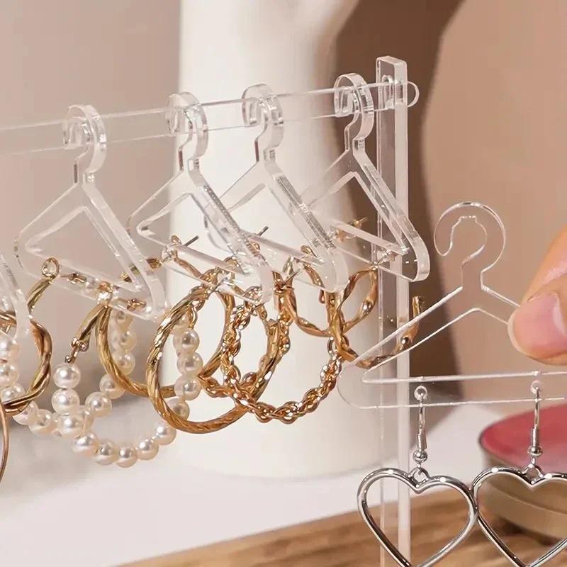 1set/2sets Acrylic Creative Jewelry Racks, Coat Hangers Shape Earring Racks, Cute Gift For Women And Girl, Home Shop Decor