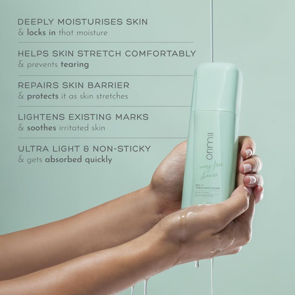 ORIMII Belly Oil For Stretch Marks Removal 100ml | Pregnancy Safe Belly Treatment Elixir With 10 Botanical Oils