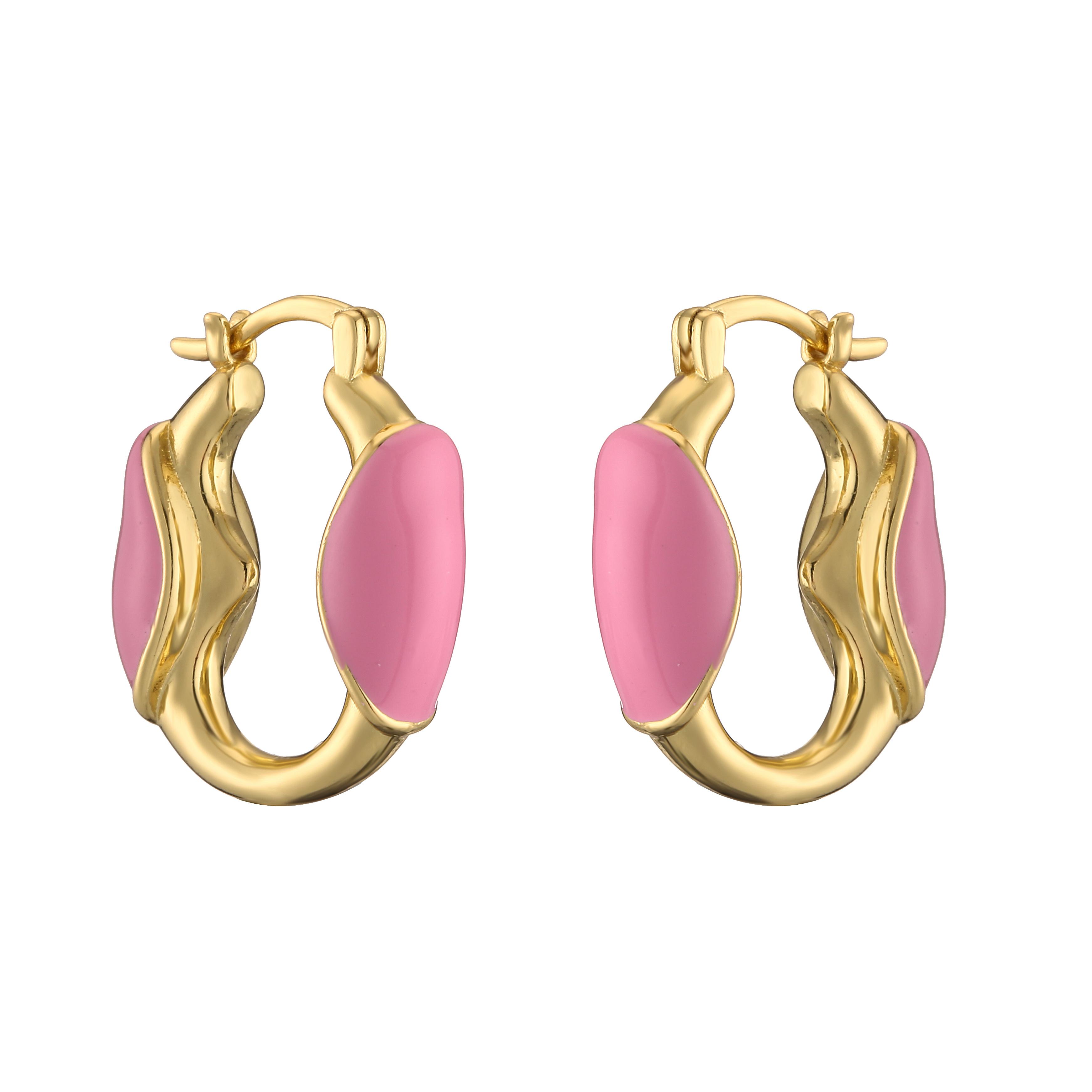 

HECHENG,Minimalist U Shaped Geometric Hoop Earrings for Women Colorful Enamel Chunky Circle Hoops Party Wedding Zircon Gift розовый