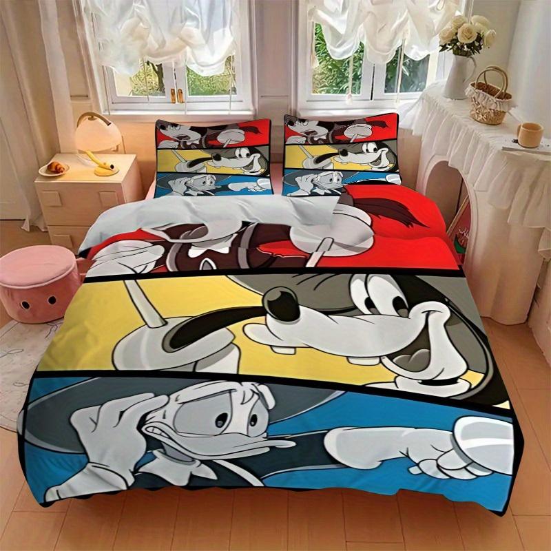 3pcs Mickey, Donald Duck Printed Bedding Set, Breathable And Soft, Machine Washable, Christmas Gift, Suitable for Bedroom Decoration, 085