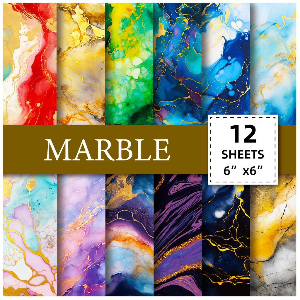 12 Sheets/Bag Marble Gilt Background Paper Personalized Diy Decorative Material Paper Handbook
