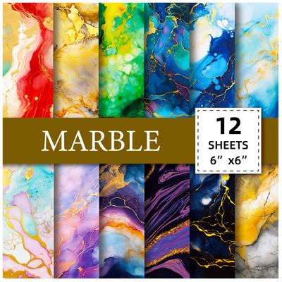 12 Feuilles/Sac Papier de Fond Marbre Doré Personnalisé Bricolage Décoratif Papier Manuel