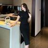 Chinese Retro Buckle Improved Cheongsam Skirt Children's High-end Black Dress Summer Waist Split Hip Skirt