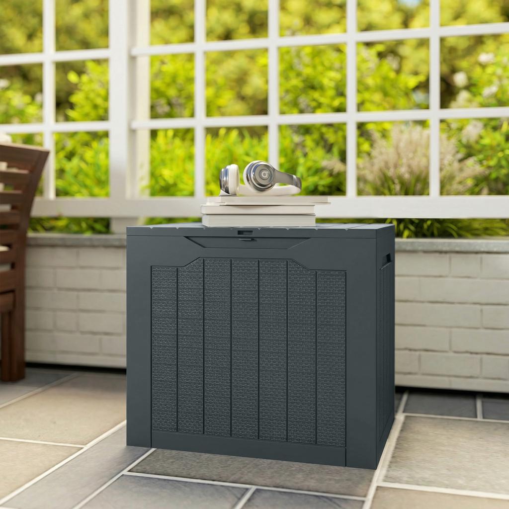 Outdoor Storage Box, 97 L, Waterproof, Recessed Handles, 56 x 41 x 50 cm, Dark Grey
