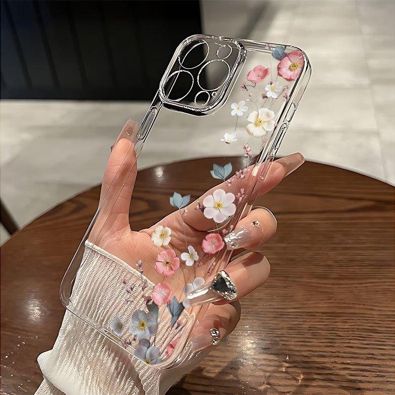 Aesthetic Flower Clear Phone Case For iPhone 17 Air 16E 16 15 14 11 Pro Max Plus 13 12 Mini 8 7 X Transparent Shockproof Cover