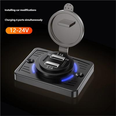 12V-24V Διπλή Υποδοχή Φορτιστή Αυτοκινήτου USB QC3.0 PD 3.1A/2.1A Γρήγορης Φόρτισης με Συρόμενο Κάλυμμα Πίνακας Πρίζας Προσαρμογέας για Φορτηγό Camper RV