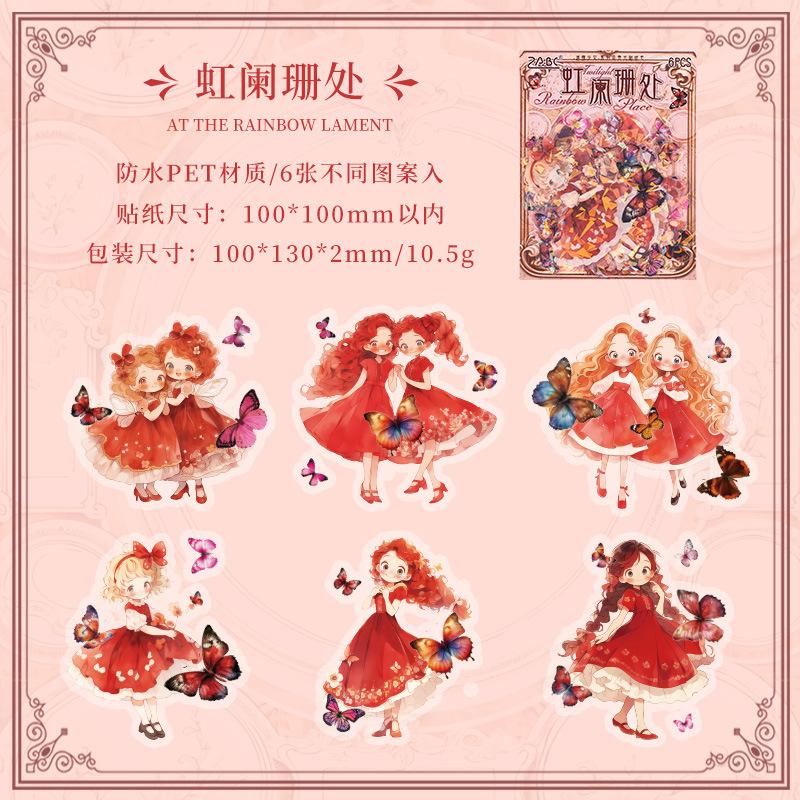 6 pcs Flash laser PET Stickers aesthetic Kawaii Cartoon Girl Decorative collage Diary Album Adhesive Diy Scrapbooking material