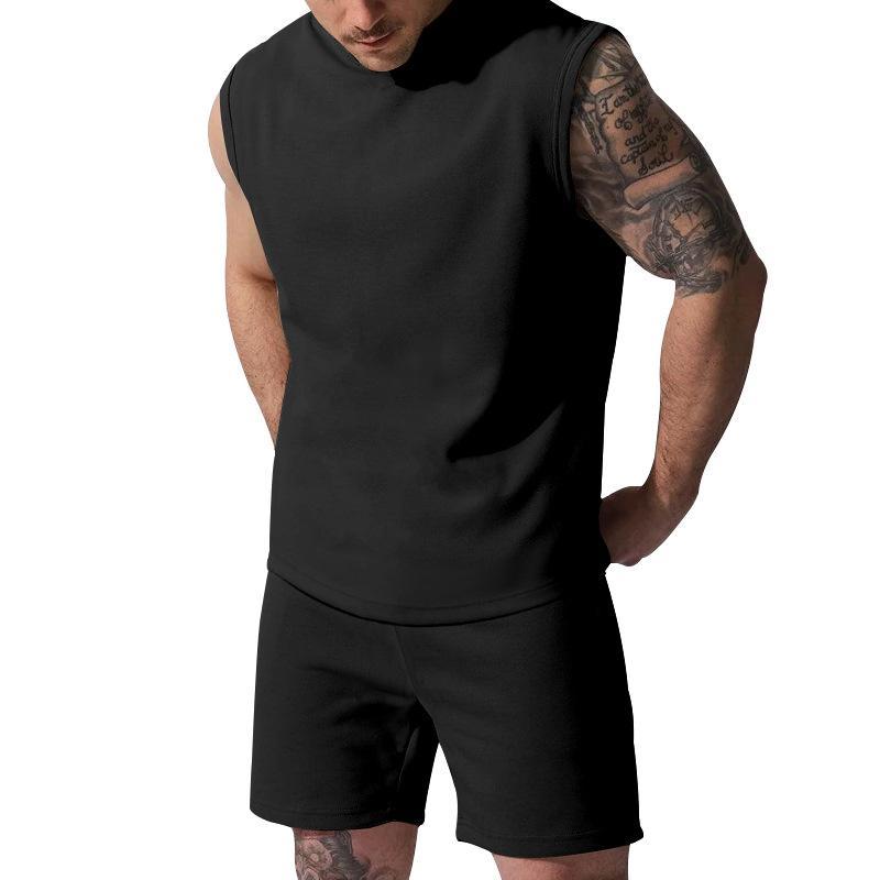 Men's Summer Sleeveless Sports Set: Casual Solid Color Tank Top & Shorts