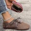 Brown Round Toe Flats Shoes Women Faux Suede Lace Up Flat Shoes for Woman Plus Size 43 Soft Walking Casual Shoes Female