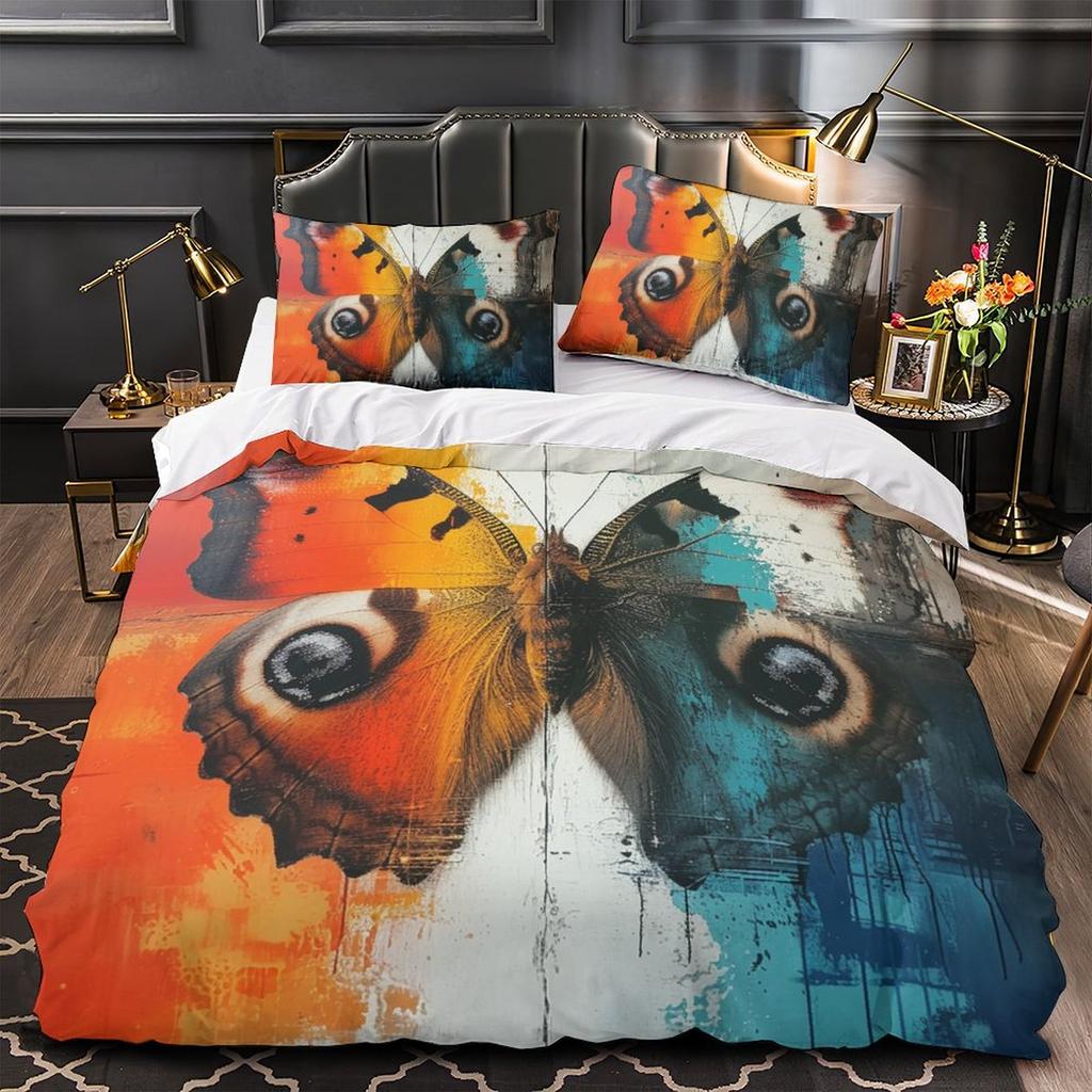 3D Colorful Butterfly Bedding Set Fashion Quick Drying Duvet Cover Pillow Case 2/3pcs Girl Kids Women's Soft Cover for Full Size Bed