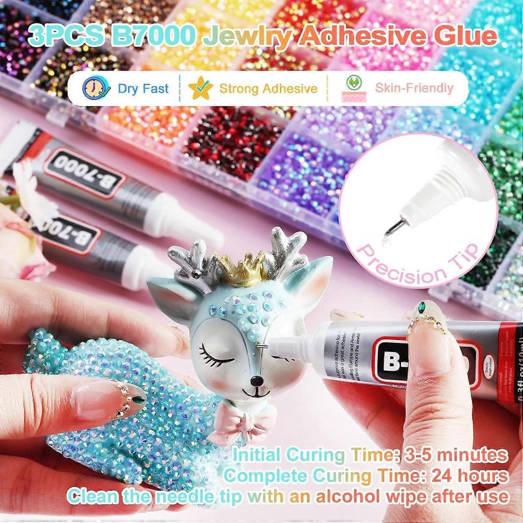 Zestaw do błyszczenia z żywicznymi cyrkoniami, 32 000 szt. 40 kolorów 3 mm Płaskie Jelly Gems Zestaw do błyszczenia i klej B7000, DIY Paznokcie, Buty, Kubki, Książki, Rękodzieło