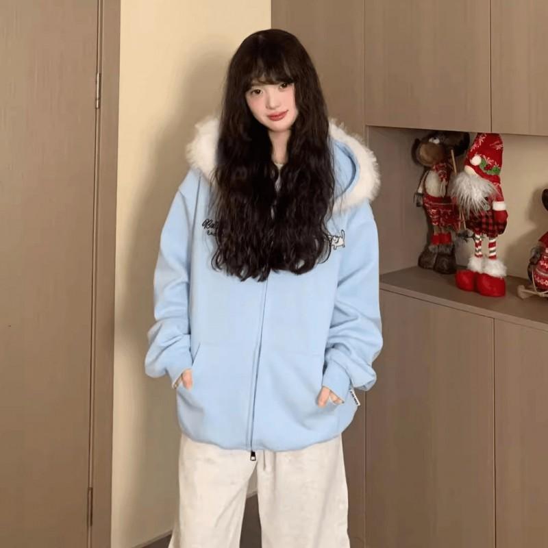Unisex Hooded Jacket With Detachable Cat Ear Faux Fur Trim Streetwear Outerwear