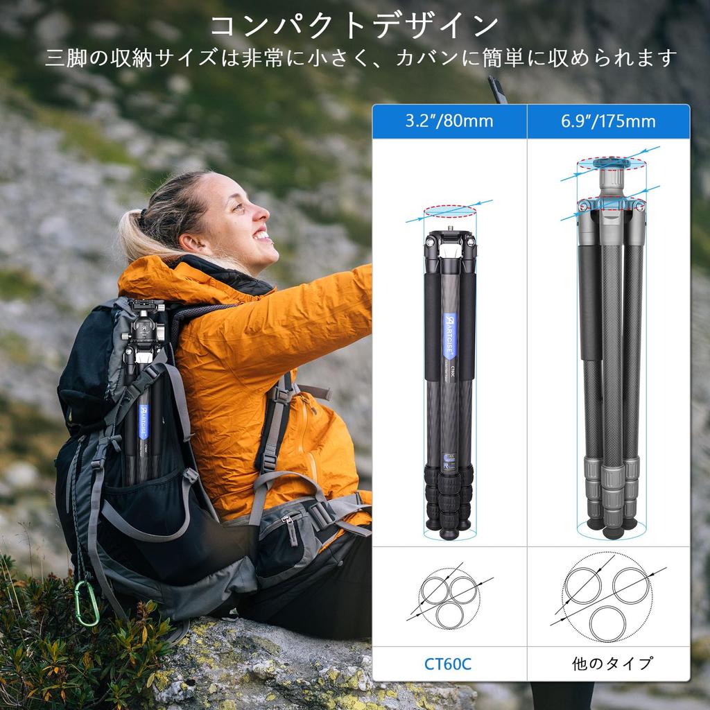 ARTCISE 29mm Large Carbon Fiber Tripod with 46mm Ball Low Center of Compact Travel Carbon Fiber Quick Panoramic Tripod Compatible with 20kg Weight