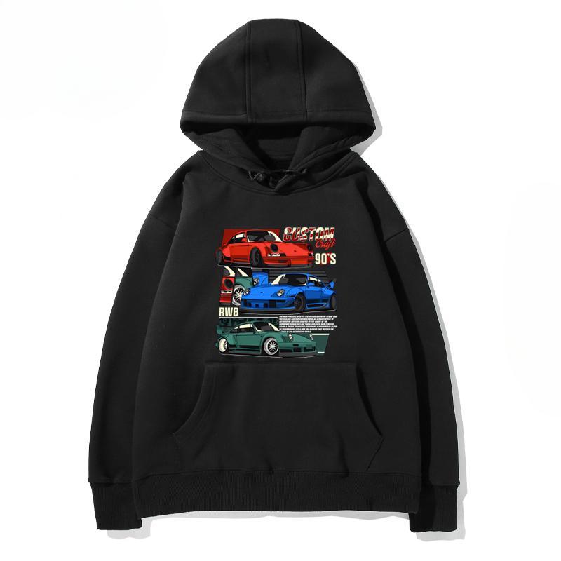 RWB Modified Car 911 Black Hooded Hoodie Men and Women of The Same Model 2024 New Autumn and Winter Casual Loose Top Clothing