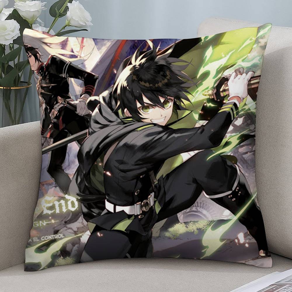 Anime O-Owari No Seraph Pillow Case Short Plush Double-Sided Print Square Throw Pillow Covers Sofa Home Cushion Decor