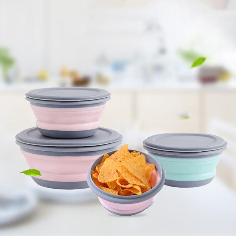 3 Stück/Set Silikon Faltbare Bento Box für Kinder Faltbare Tragbare Box für Erwachsene Tischdecke Behälter Schüssel | Frühstücksboxen (Rosa)