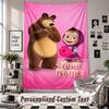 Wall Hanging Tapestry With Custom Name & Text, Masha and the Bear Decorative Tapestry For Bedroom