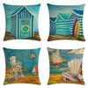 Artistic Beach Oil Painting Cushion Cover With Invisible Zipper For Stylish Interiors