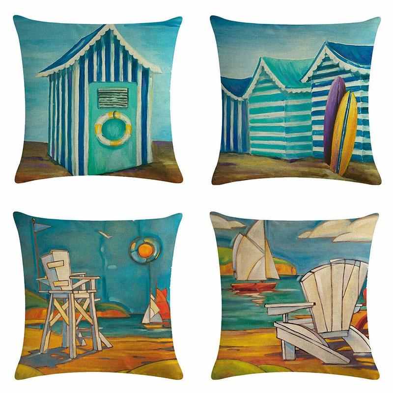 Artistic Beach Oil Painting Cushion Cover With Invisible Zipper For Stylish Interiors