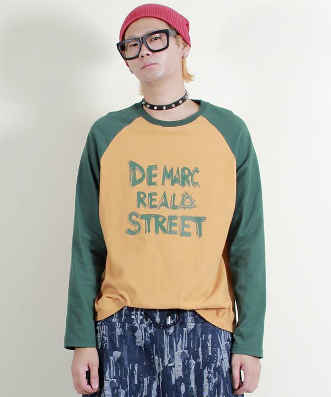 Deumakeu Text Raglan Color Block Long Sleeve T-Shirt Khaki & Mustard
