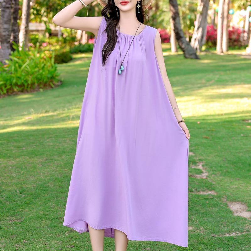 Vestido de Verano Elegante para Mujer de Talla Grande Casual Suelto Sin Mangas Vestido Largo Ropa Femenina Vintage