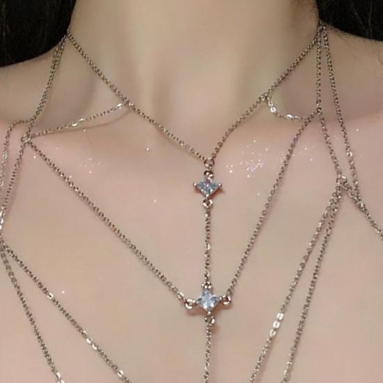 Cubic Zirconia Chest Chain Necklace Women Sexy Bikini Bra Chain Sparkling Body Chain Jewelry for Summer Beach