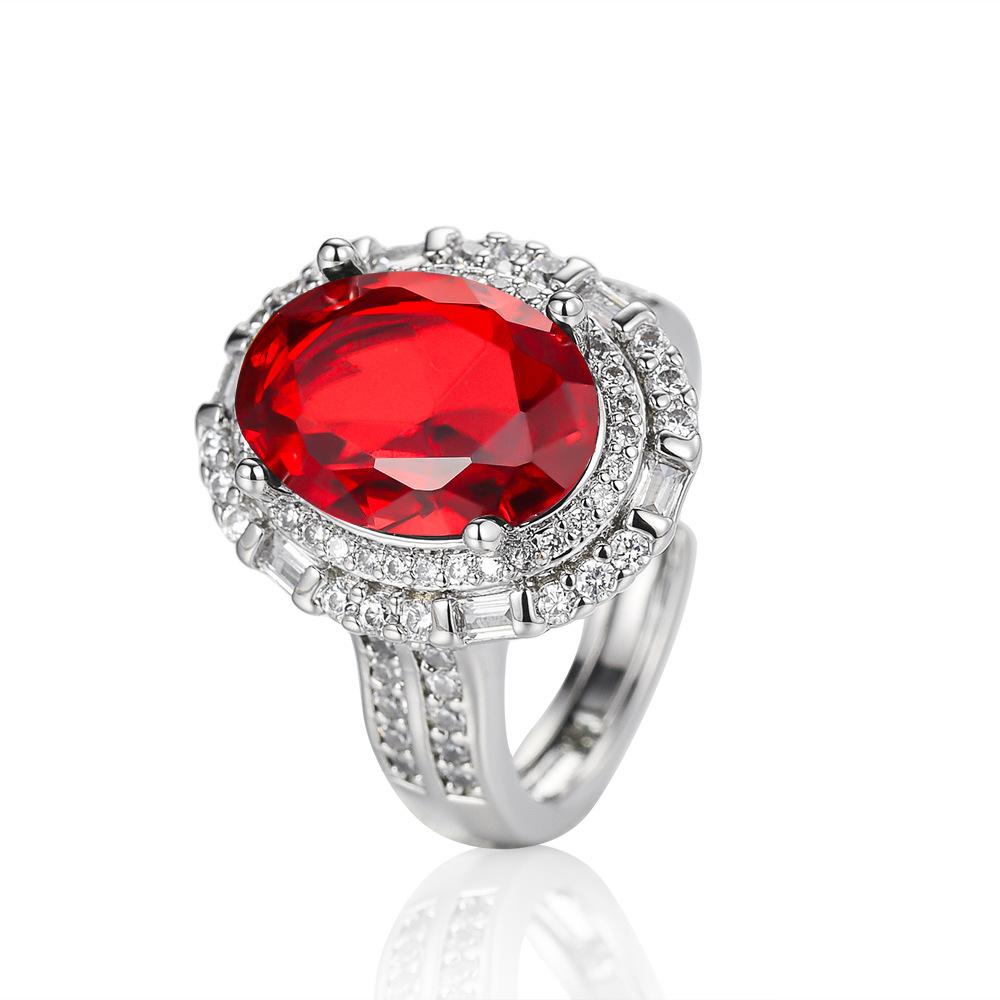 Wish Hot Sale Color Treasure Set Inlaid Oval Zircon Ring Pompous Luxury Design Ring