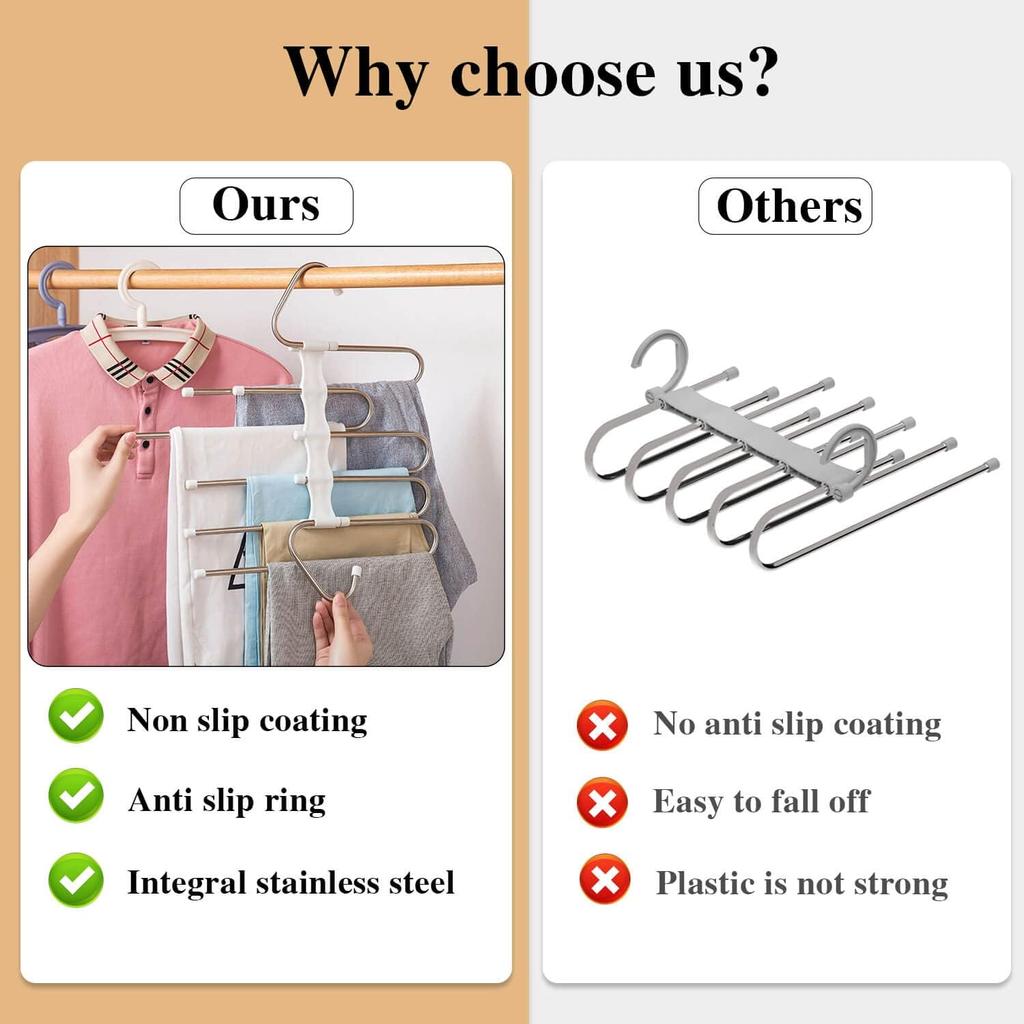 2 Pack Pants Hangers Space Saving Metal Closet Organizer,Clothes Pants Hangers,Closet Organizers and Storage for Pants Jeans Skirts Scarf Legging