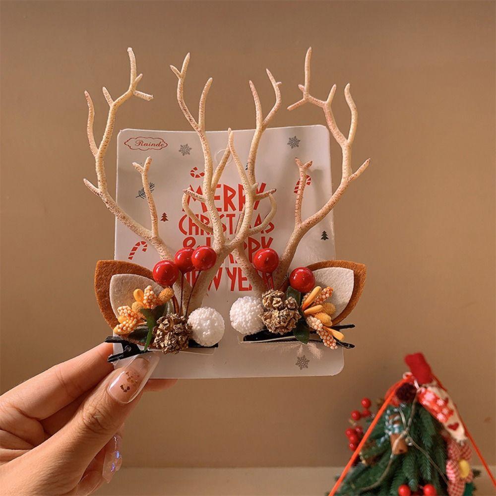 Creative Elk Antler Hair Clip Cloth Christmas Hair Clip Kawali Xmas Reindeer Clip  Party
