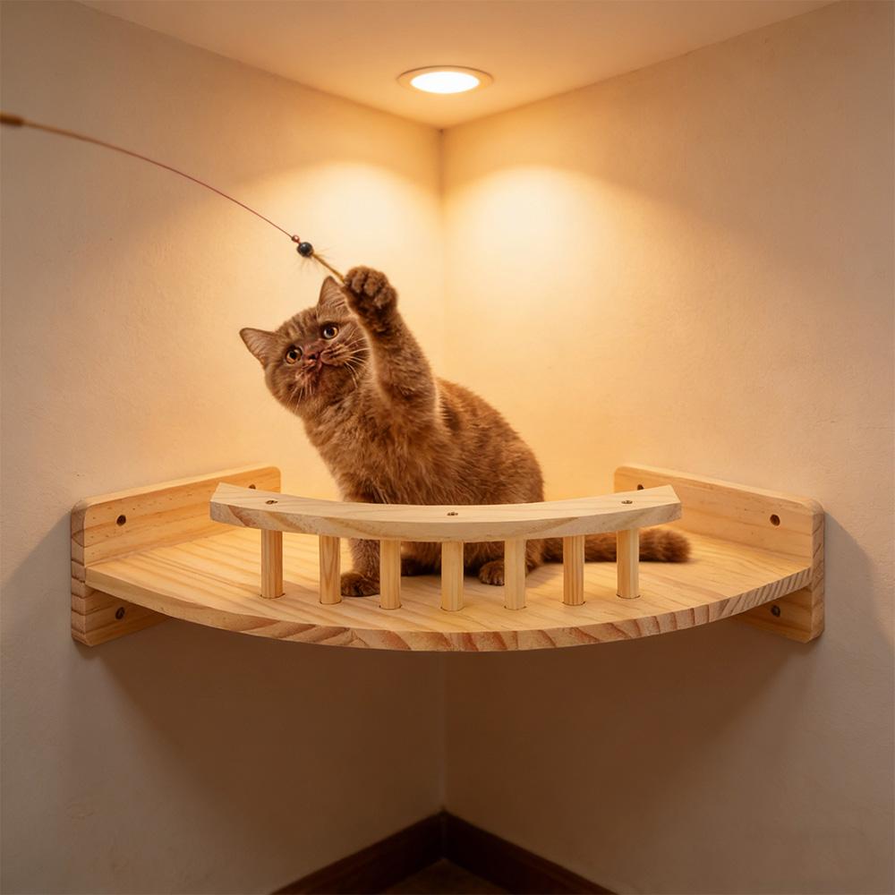 Cat Climbing Frame Wall Mounted Solid Wooden Wall Mounted Cat Hut Corner Lookout Wall Mounted Overlook