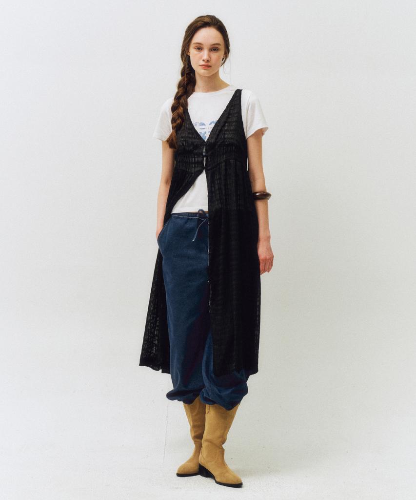 Cita Sheer Button Layered Dress_Ctop709(Black)