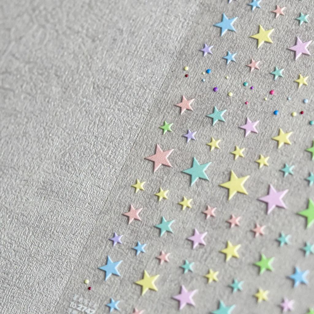 1pcs 5D Relief Kawaii Colorful Star Nail Art Stickers Multi Macaron Mangxing Nail Decorations Self Adhesive Decals Accessories