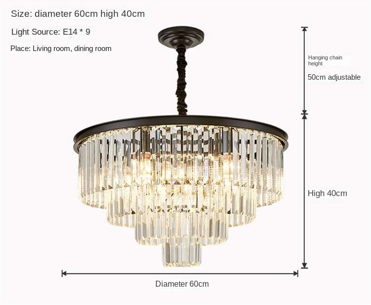 

Современная хрустальная люстра для гостиной, хрустальные люстры для спальни, потолочный светильник, круглая хрустальная лампа для столовой, D60см 23,62 дюйма E14 9