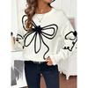 Elegant Tops for Women Streetwear Autumn New Fashion Three-dimensional Bow Round-neck Long Sleeves Pullover Sweater
