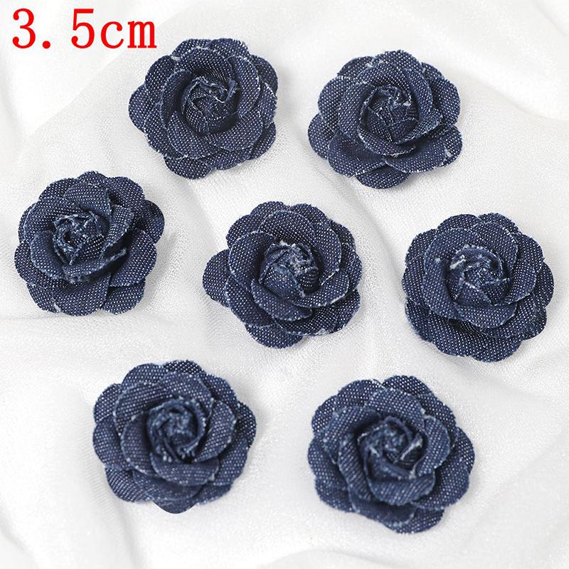 3/5Pcs 3.5/4.5/5/7/7.5CM Denim Artificial Blue Fabric Camellia Flower for Wedding Decor Women Handmade Cloth Corsage Accessory