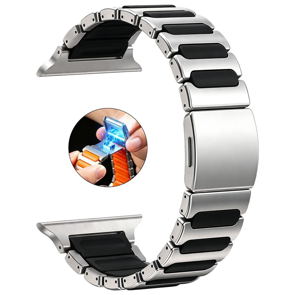 Magnetic Clasp Watchbands Comfort Silicone & Titanium Band for Apple Watch Ultra 3 2 49mm Bracelet Strap Fot Series 11 10 9 & SE