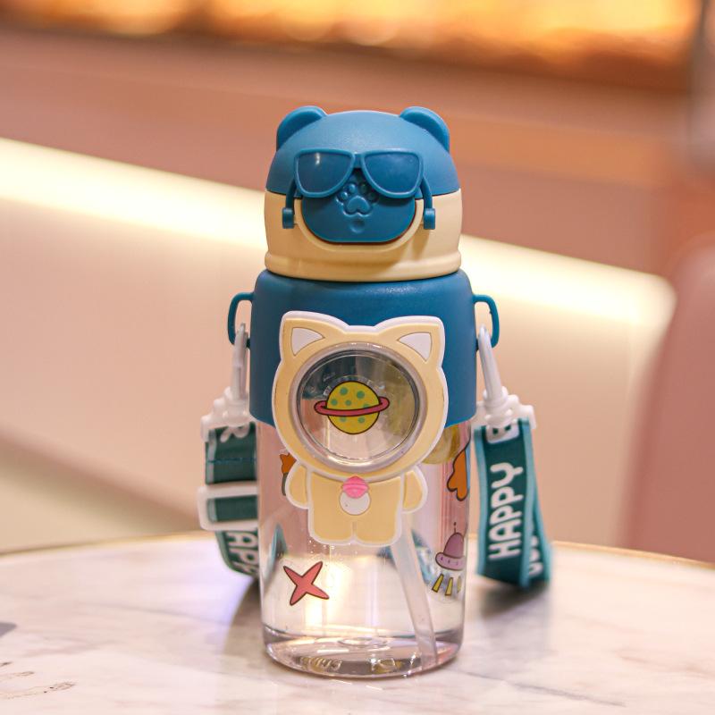 Water bottle New Internet celebrity plastic cup Children's cartoon high value straw cup Baby learning drinking cup Drop-resistant and leak-proof water