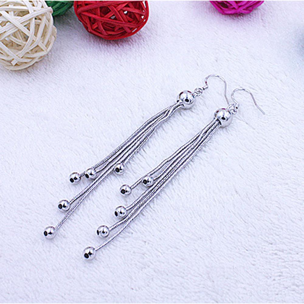 Perfect Circle Beads Earrings Eardrops Fashion Korean Retro Long Tassel Earrings Female White Copper Silver Plated Ear Rings