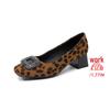 Leopard Print Rhinestone High Heels - Square Toe, Chunky Heel, Plus Size 43, European & American Style