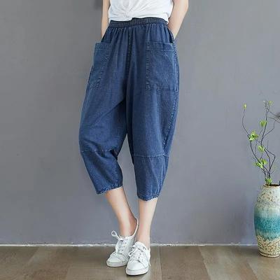 Women's Fashion Elastic Waist Loose Capris Comfortable Daily Summer Casual Pants