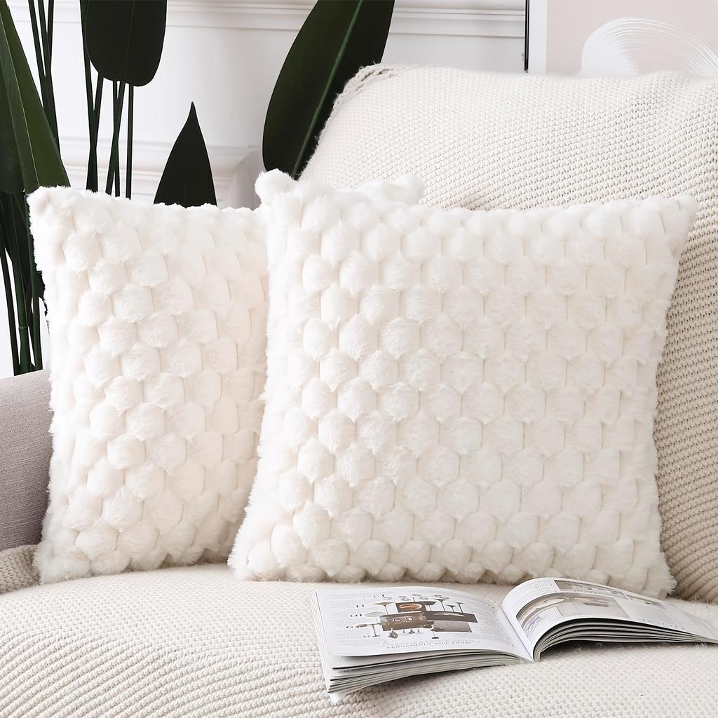 Contemporary Pillow Cover, Luxurious Soft Faux Fur One Side Decorative Cushion Cover with Zipper Closure, Machine Washable, Suitable for Home Decor