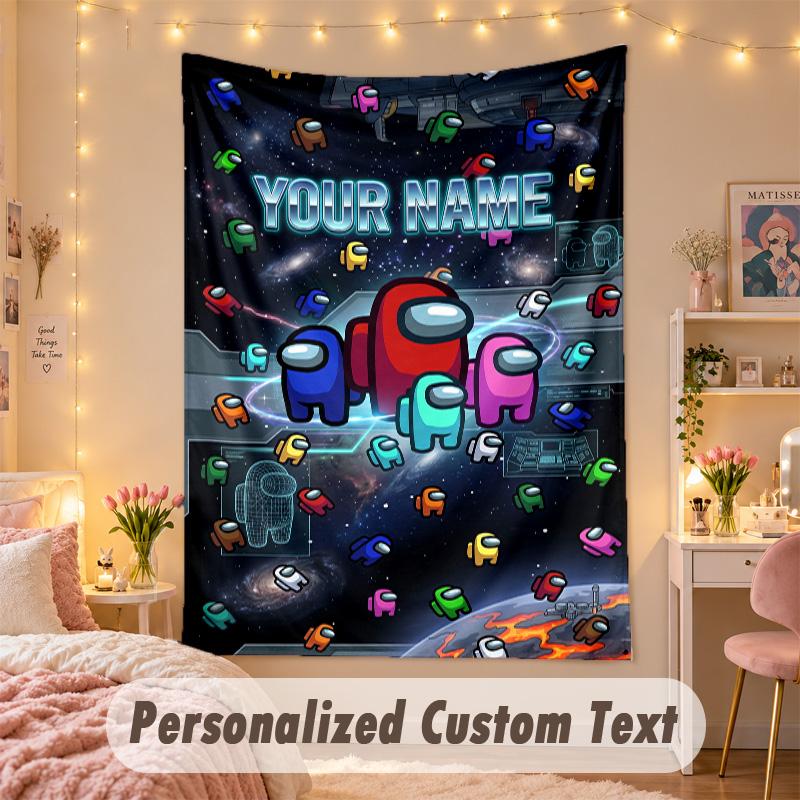 Custom Personalized Tapestry,Among Us Print Custom Name Text Wall Art Hanging for Bedroom